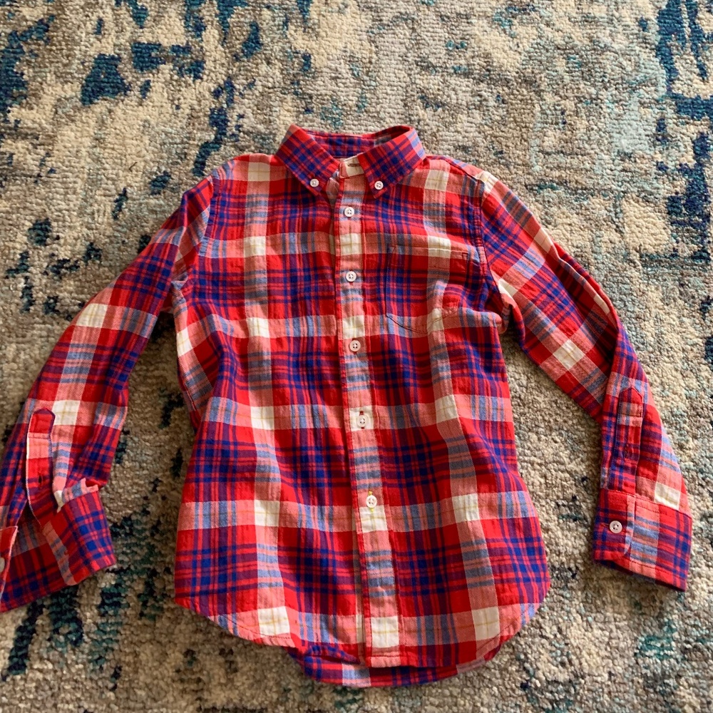 Boys J. Crew Cuts linen red plaid lightweight long sleeve button shirt holiday 5